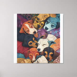 Lienzo Litro de cachorro dormido de perro - Pointillismo 