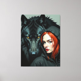 Lienzo Little Red Riding Hood Redhead and the Black Wolf