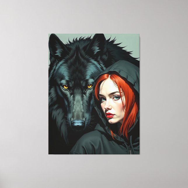 Lienzo Little Red Riding Hood Redhead and the Black Wolf (Anverso)