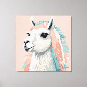 Lienzo Llama cuta con una piel colorida en la cabeza