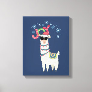 Lienzo Llama Guay en Santa Hat con Navidades de copas de 