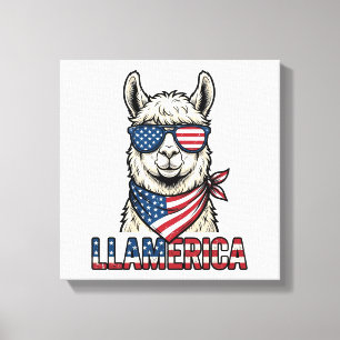 Lienzo Llamerica Llama Patriótico Diseño Vector Vintage_1