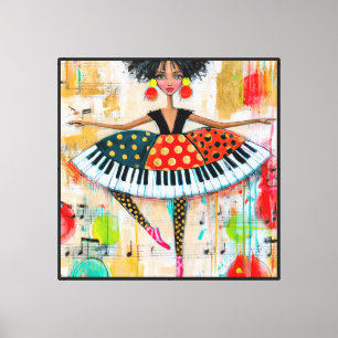 Lienzo Llaves de piano caprichosas bailarina de música