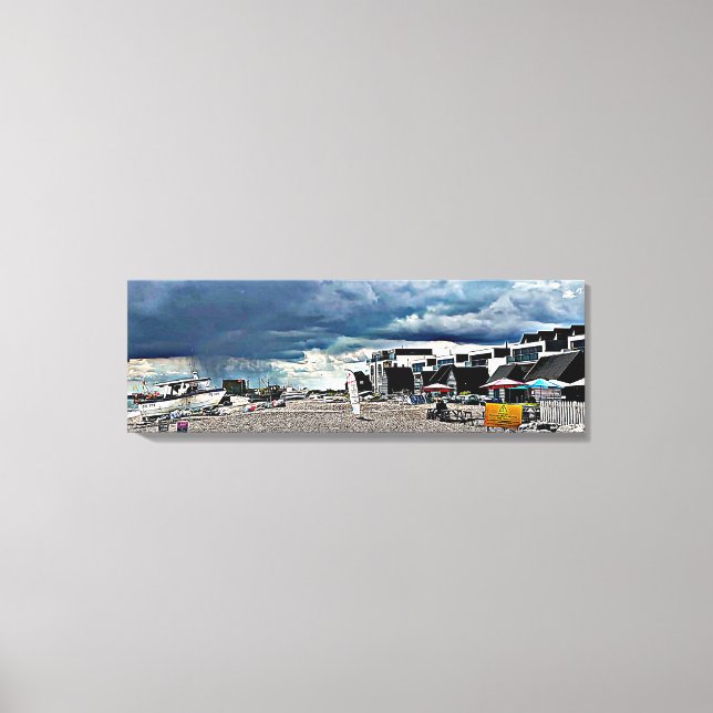 Lienzo Lluvia por la playa de Hythe Fisherman's Beach (Anverso)