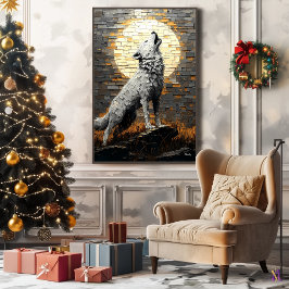 Lienzo Lobo aullador en estilo impasto dinámico