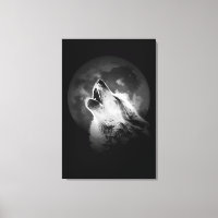 Lobo aullador negro y blanco y luna