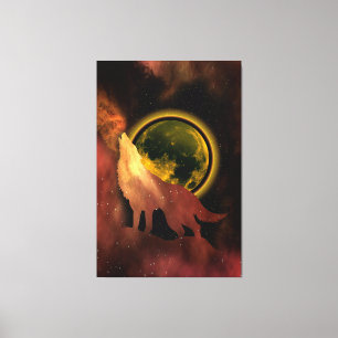 LIENZO LOBO AULLANDO EN GALAXIA LUNA ESPACIAL