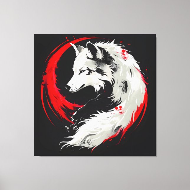 Lienzo Lobo blanco rojo lunar (Anverso)