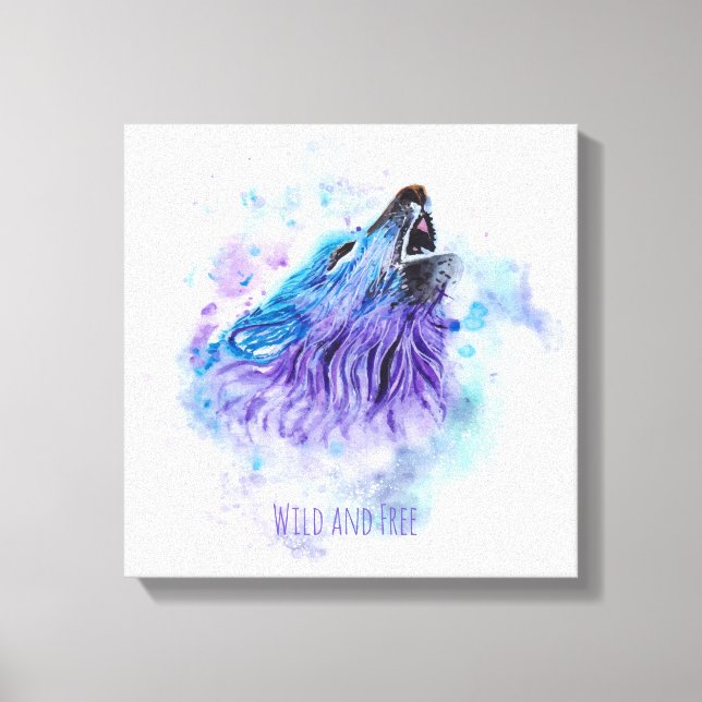 Lienzo Lobo de acuarela salvaje y libre - Medios mixtos (Anverso)