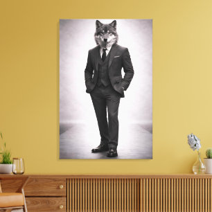 Lienzo Lobo Elegante en Retrato de Traje Clásico