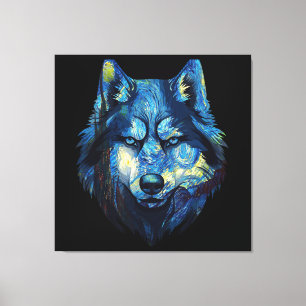 Lienzo Lobo en noche estrellada abstracto vida silvestre