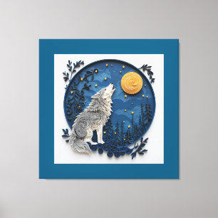 Lienzo Lobo Gris Elegante Aullando a la Luna
