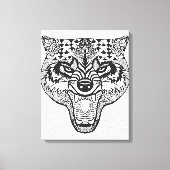 Lienzo Lobo inspirado por Zentangle (Anverso)