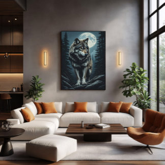 Lienzo Lobo Majestuoso Bajo Luna Llena