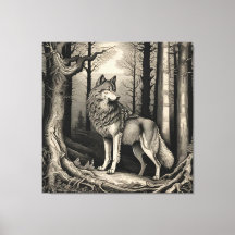 Lobo majestuoso en bosque vintage