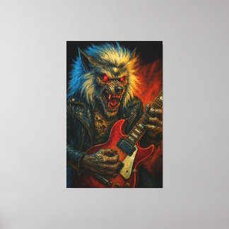 Lienzo Lobo Metalizado pesado tocando guitarra