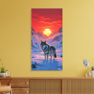 Lienzo Lobo Solitario Se Levanta Contra El Atardecer