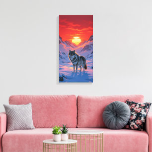 Lienzo Lobo Solitario Se Levanta Contra El Atardecer