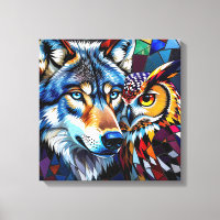 Lobo y Búho Vibrante y Colorido