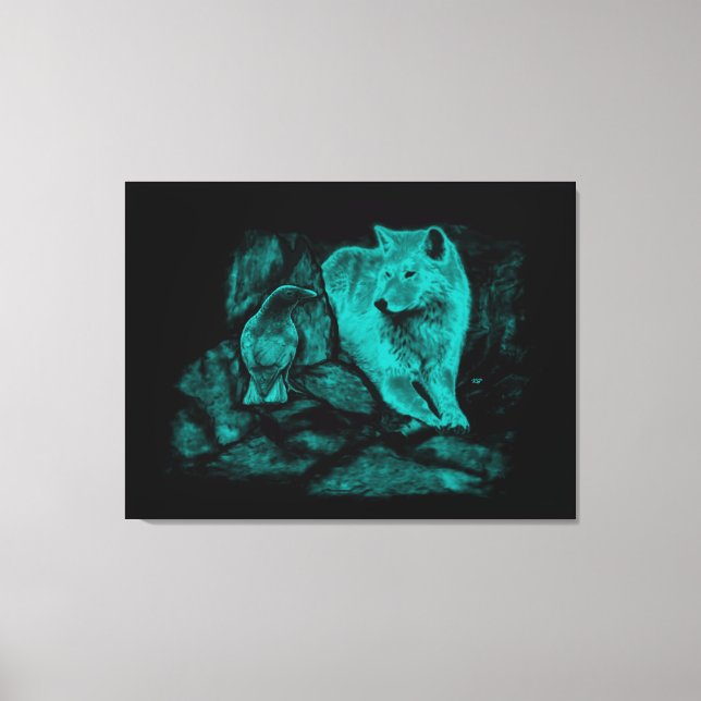 Lienzo Lobo y Cuervo en la Noche (Anverso)