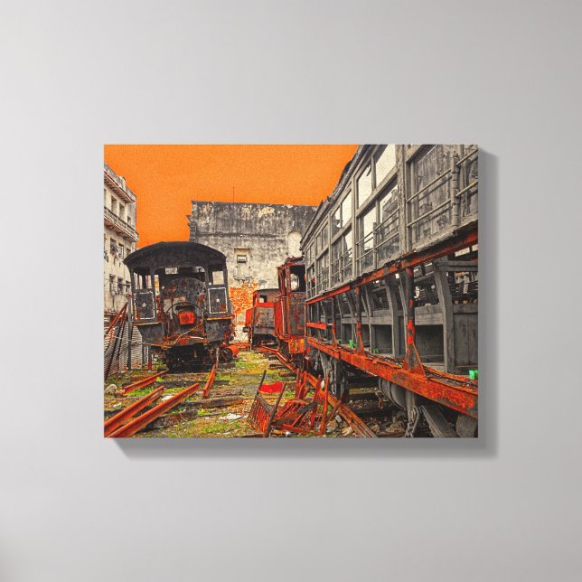 Lienzo Locomotora desbocada y vagones de tren (Anverso)