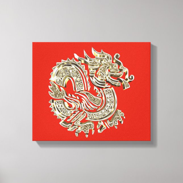 Lienzo Logo del Dragón Dorado Elegante Oro Rojo Decorativ (Anverso)