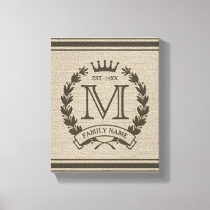 Lienzo Logotipo de familia monogramada Burlap Look Canvas