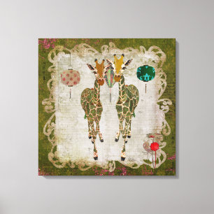 Lienzo Lona crepuscular verde oliva de las jirafas de oro