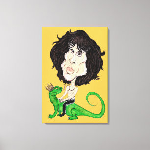 Lienzo Lona de rey Lizard Rockstar Caricature Drawing