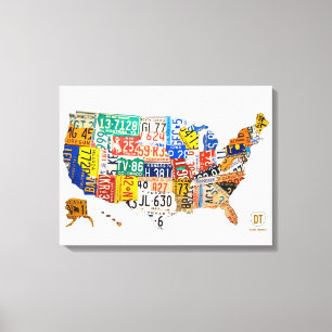 Lienzo Lona envuelta mapa de la placa de Estados Unidos