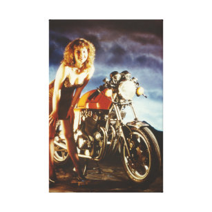 Lienzo Lona modela del chica de la motocicleta