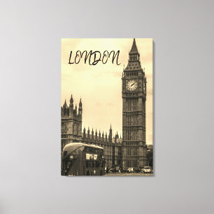 Lienzo Londres Inglaterra Big Ben Vintage Black White Bus