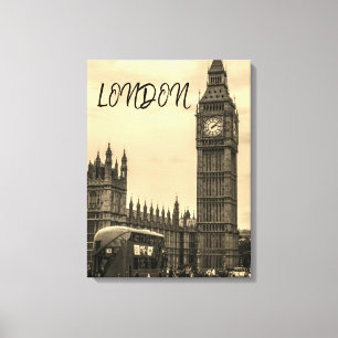 Lienzo Londres Inglaterra Big Ben Vintage Black White Bus