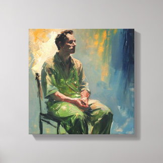 Lienzo lone figure seated sparsely furnished room....