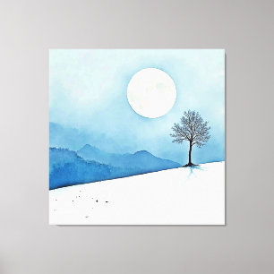 Lienzo Lone Tree: Serene Full Moon Silence Art