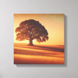 Lienzo Lone Tree Under Vintage Sunset in Field Canvas