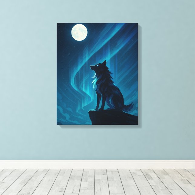 Lienzo Lone Wolf Wall Art – Moonlight Spirit (Insitu (piso de madera))