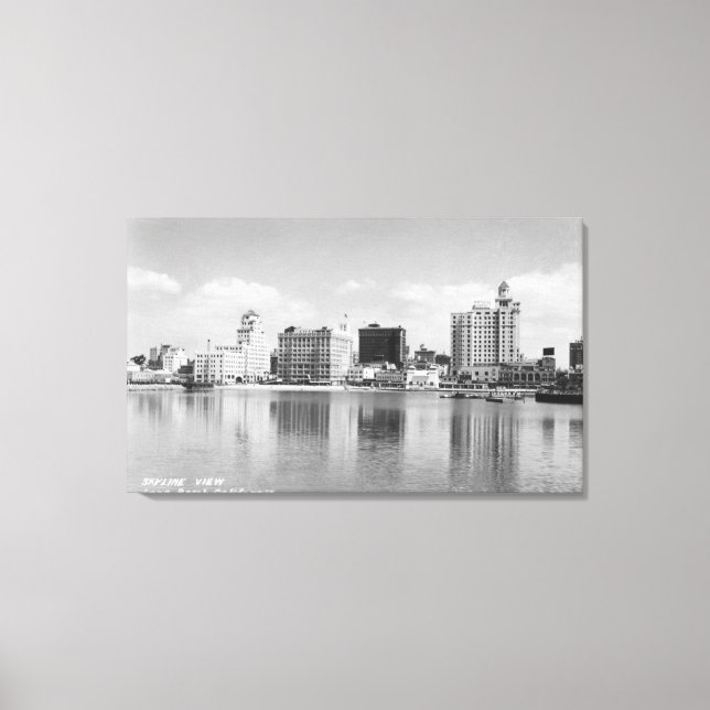 Lienzo Long Beach, California City Skyline View (Anverso)