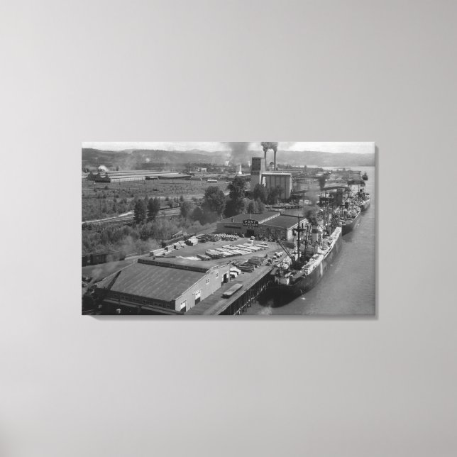 Lienzo Longview, WA - Vista de puerto desde el aire (Anverso)