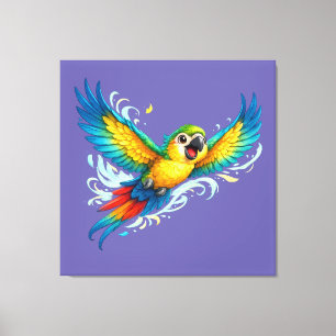 Lienzo Loro Colorido Feliz en Vuelo Diseño de Pájaro Kawa