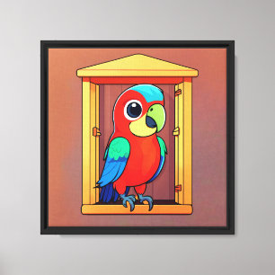 Lienzo Loro de Dibujos Animados Colorido en Casa de Pájar