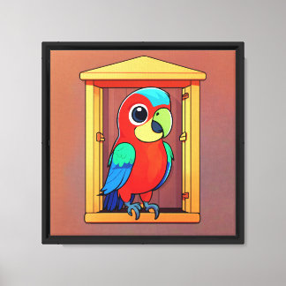Lienzo Loro de Dibujos Animados Colorido en Casa de Pájar