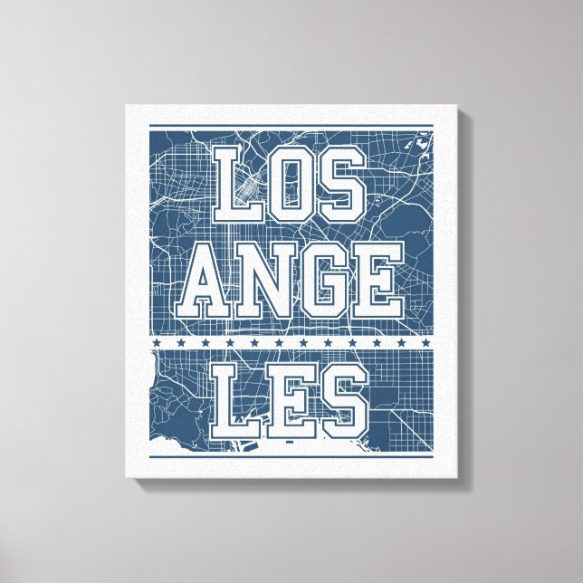 Lienzo Los Ángeles, California | Mapa de la Ciudad Azul (Anverso)