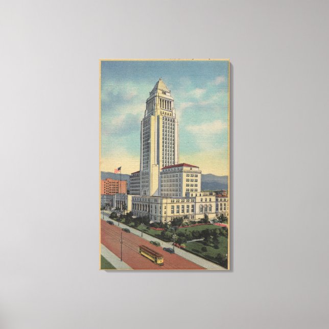 Lienzo Los Ángeles, vista panorámica del ayuntamiento y e (Anverso)