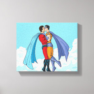 Lienzo Los dos superhéroes de Slipperyjoe besándose f
