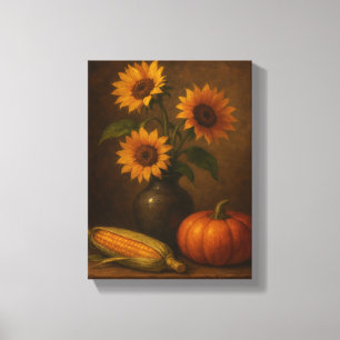 Lienzo Los girasoles y la calabaza otoñales siguen con vi