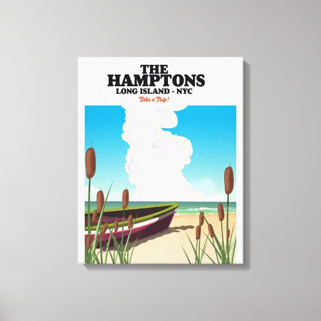 Lienzo Los Hamptons isla larga NYC, cartel de viaje. (Anverso)