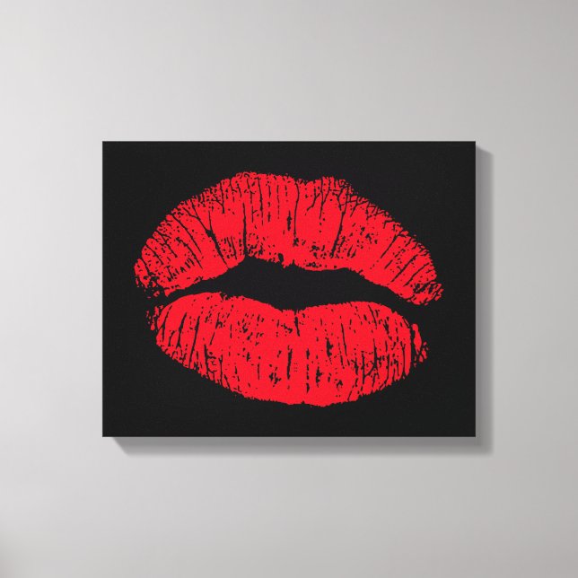 Lienzo Los labios de besos rojos en negro (Anverso)