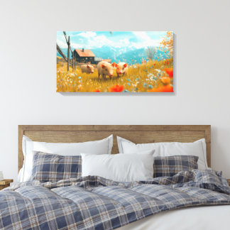 Lienzo Los lechones jugando en un campo