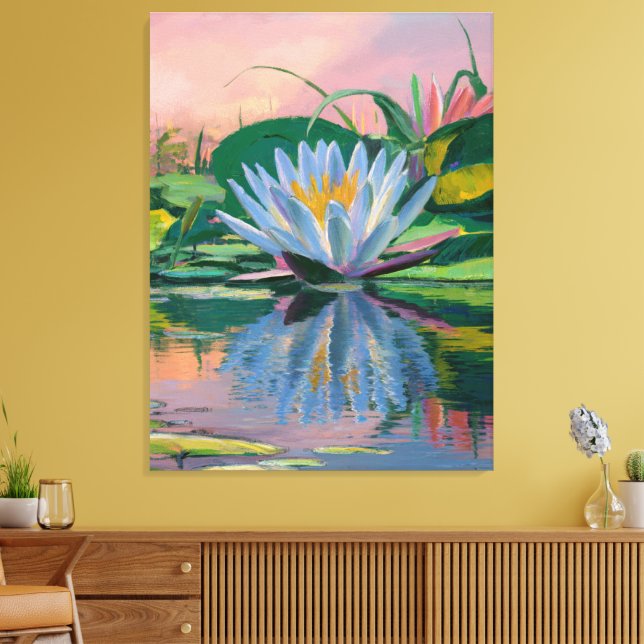 Lienzo Los lirios de agua de Claude Monet, el atardecer,  (Insitu (Sala de estar))